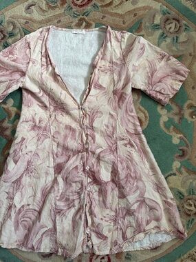 COTTON LINEN BLEND FLORAL DRESS